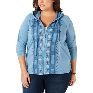 New Style & Co Cotton Embroidered Hoodie Jacket